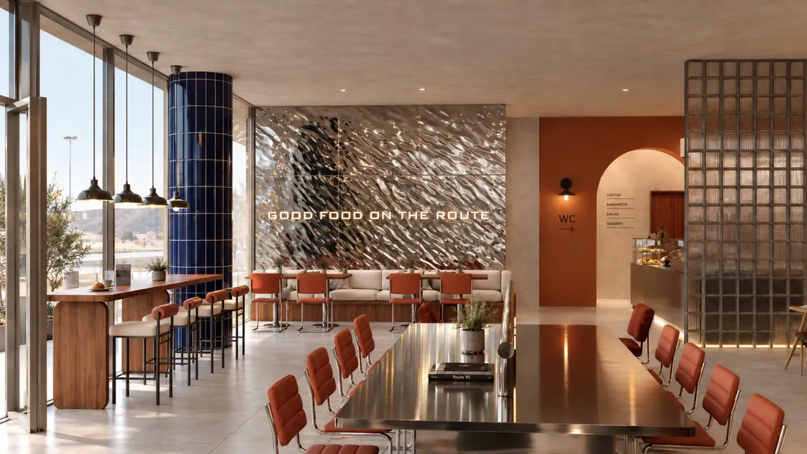 Route95 salonu, dalgalı metal duvar